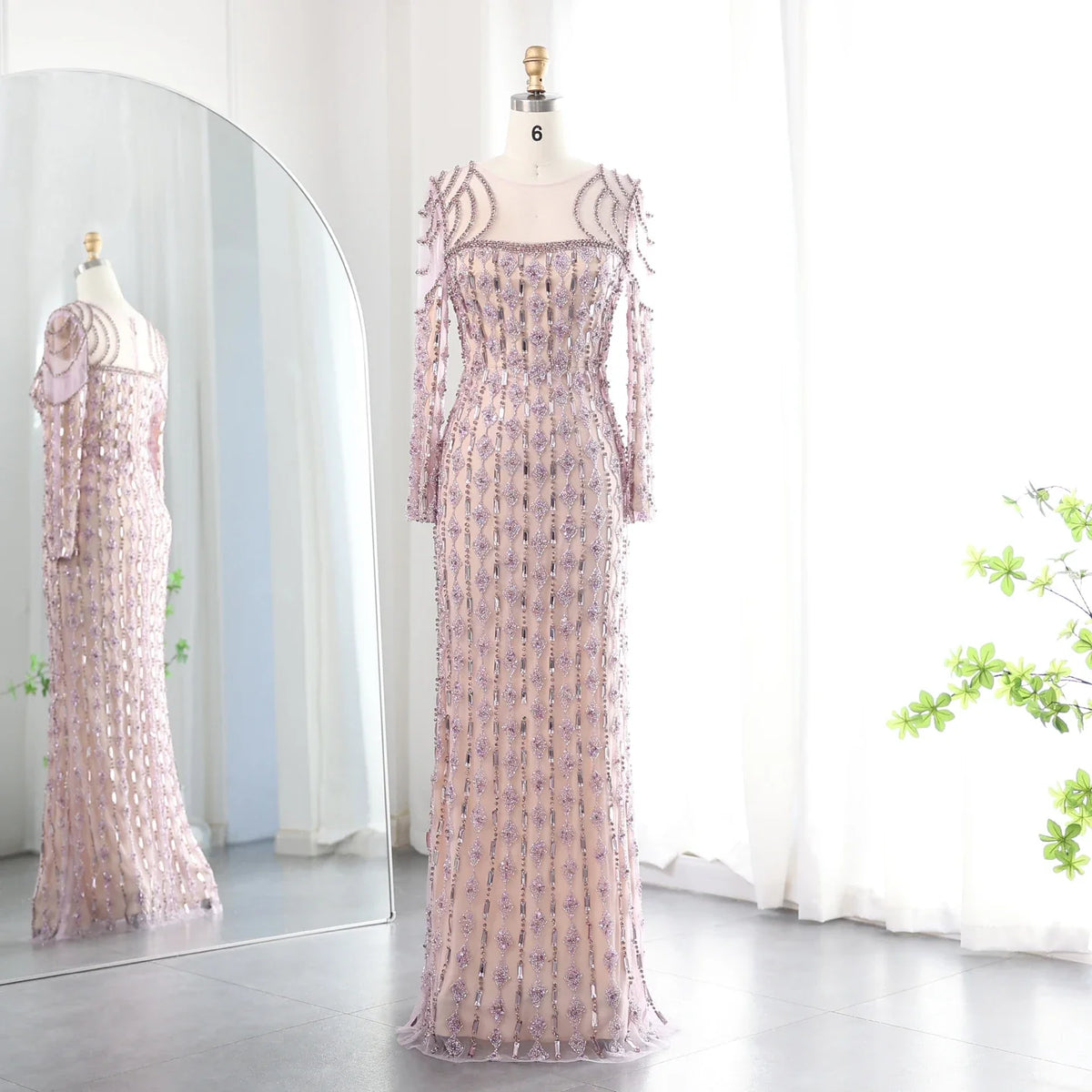 Mermaid Long Sleeves Stripes Prom Gown