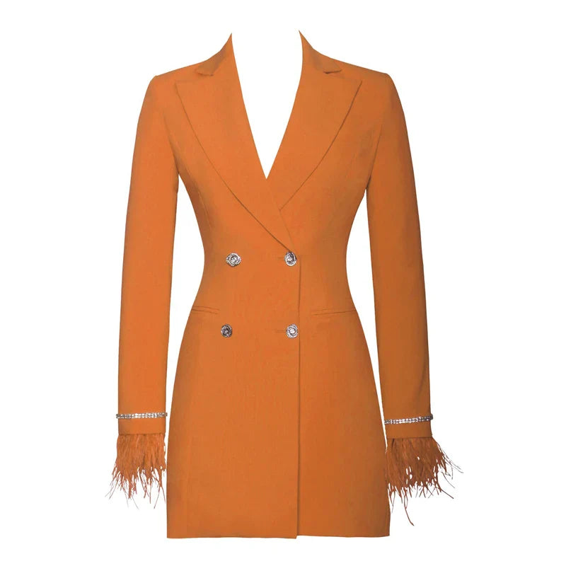 Diamond Button Cuffs Chain Feather Jacket