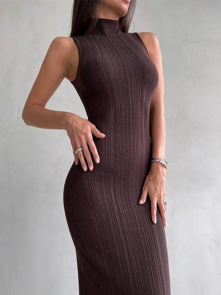 Women's Sleeveless Turtleneck Maxi Dress