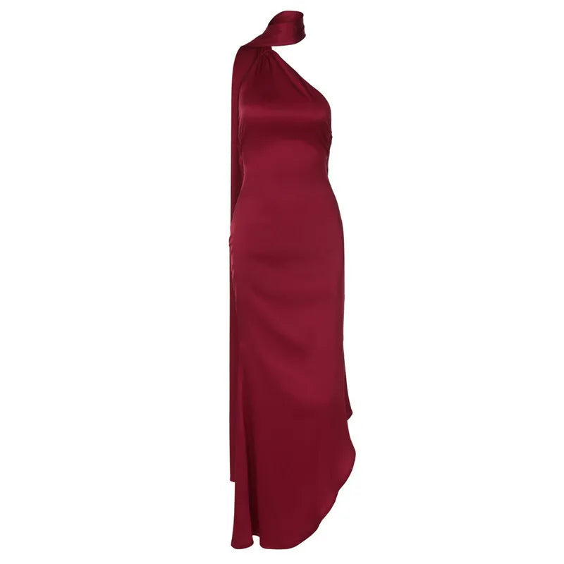 Scarf Collar Backless Solid Long Dress