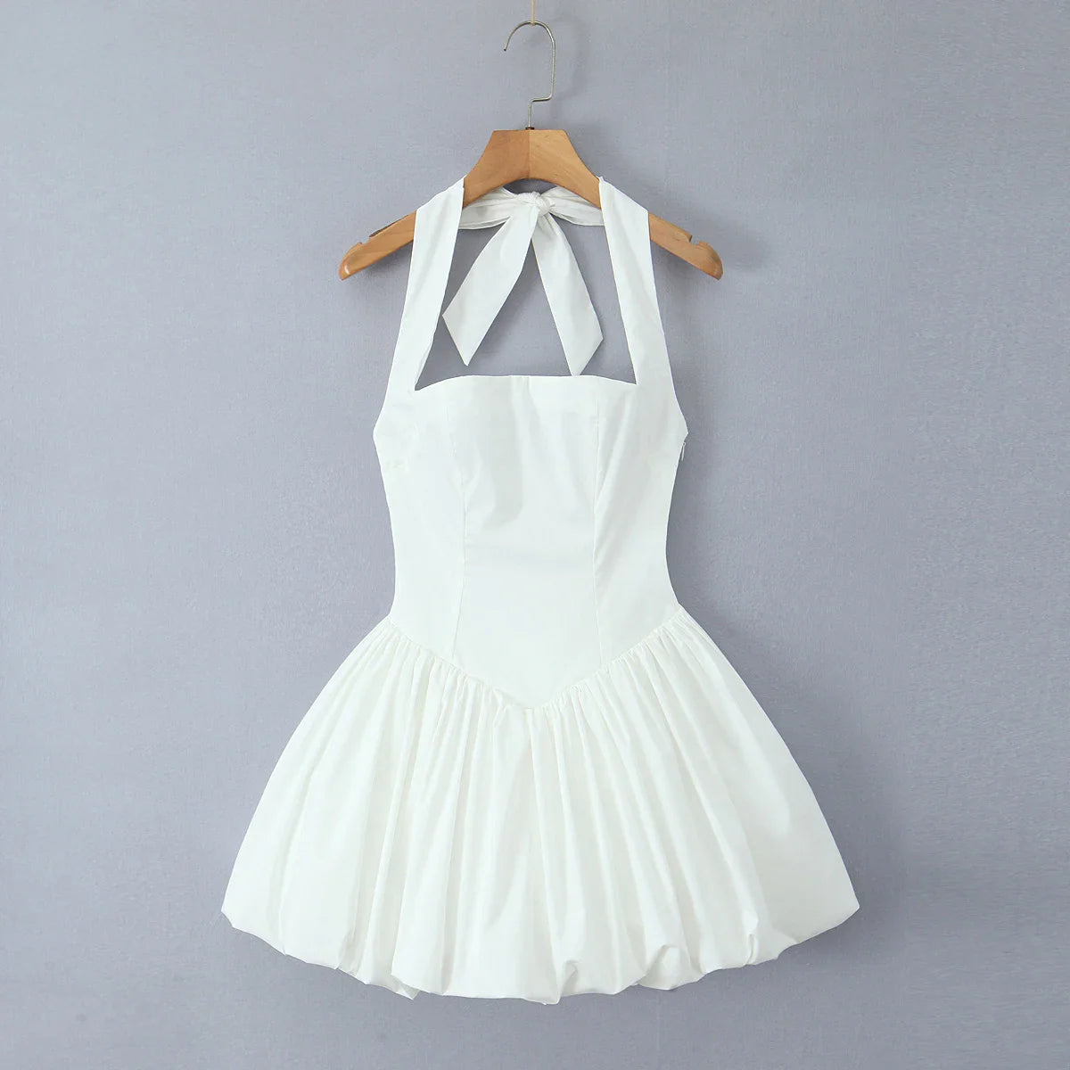 Bow Halter Slash Collar Lacing-Up Back Mini Dress