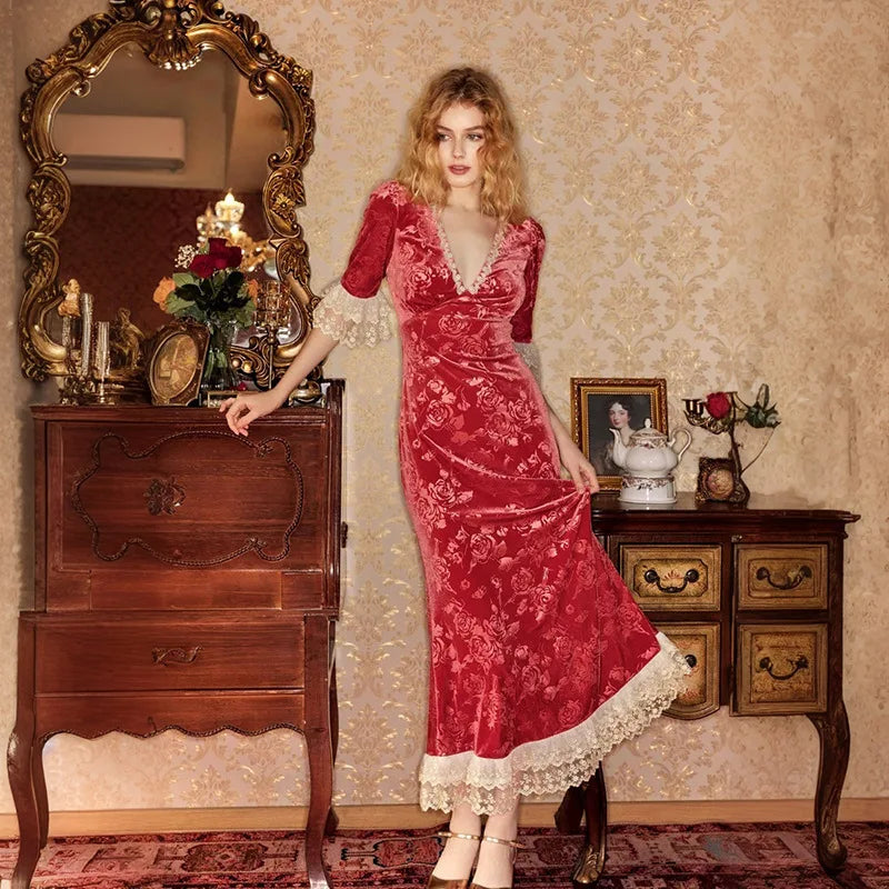 Patchwork Lace Short Sleeve Printed Floral Dress