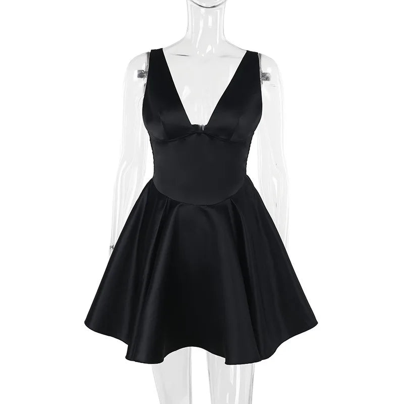 Deep V Backless A-line Bodycon Mini Dress Women
