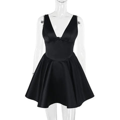 Deep V Backless A-line Bodycon Mini Dress Women