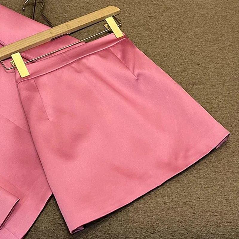 Pink Single Breasted jacket Suit two piece sets