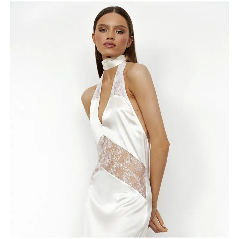 Lace See Through Sleeveless Long Dress