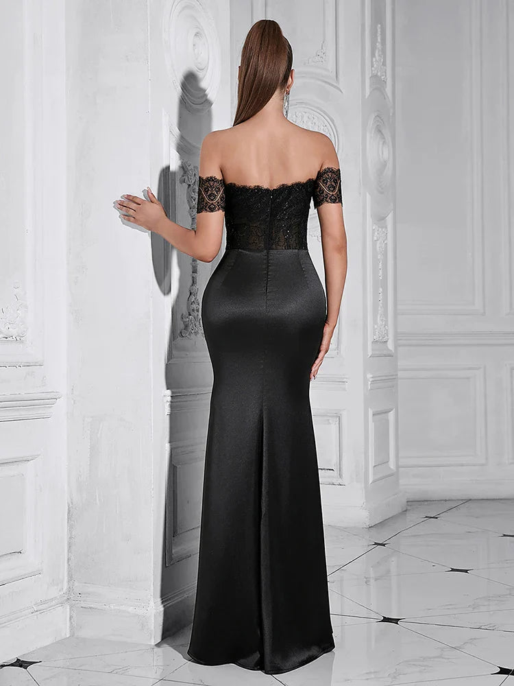 Lace Patchwork Black Short Sleeve Dress