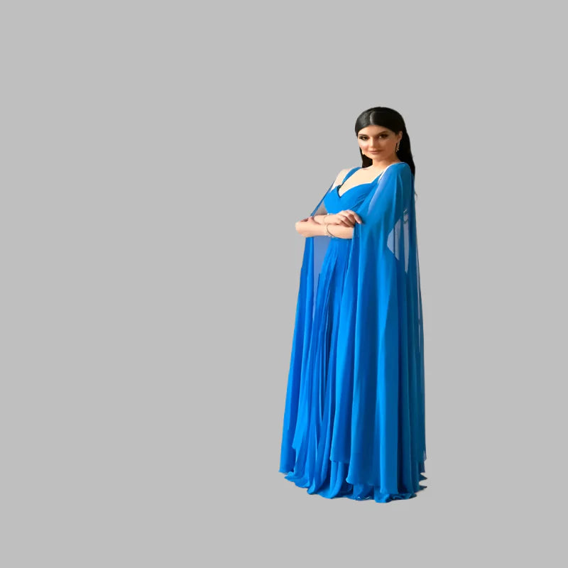Solid Chiffon Cloak Evening Long Dress
