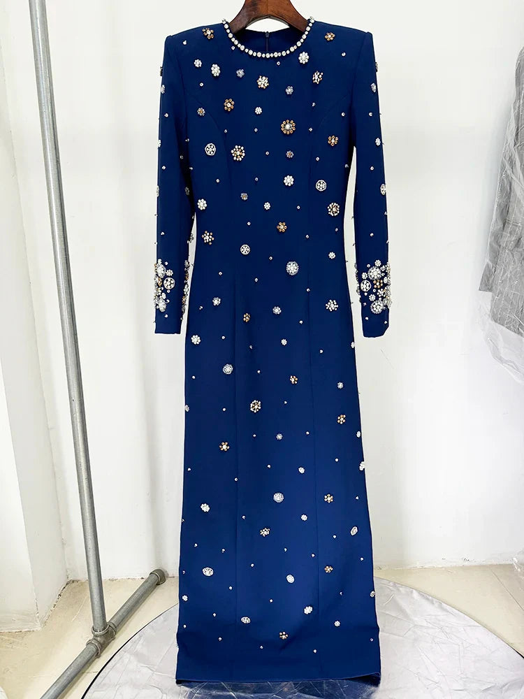 Long Sleeve Luxurious Beaded Maxi Dress