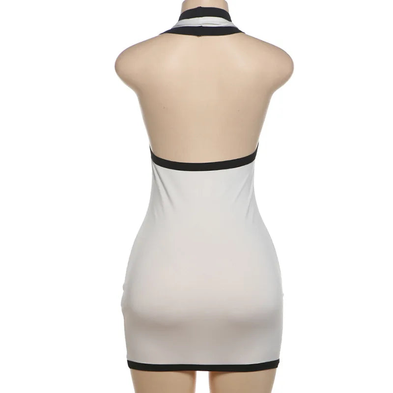 Contrast Open Back Halter Neck Mini Dress