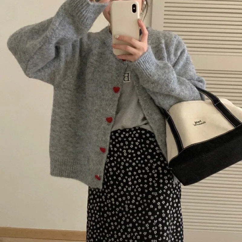 Soft Knit Heart-Shaped Long Sleeve Cardigan