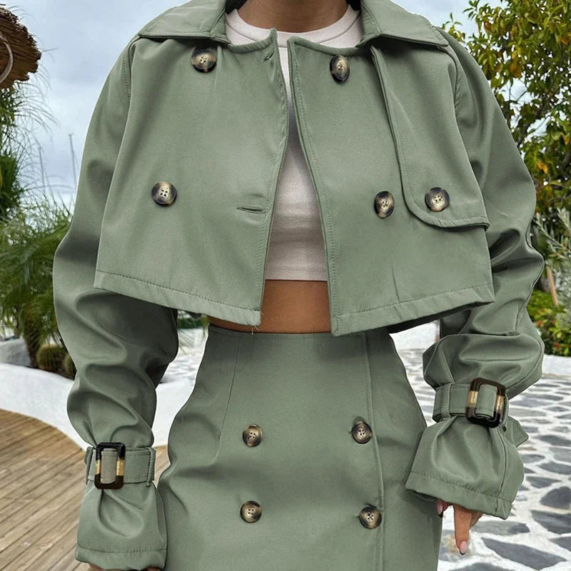 Short Jacket Button Splice Mini Skirt Suit