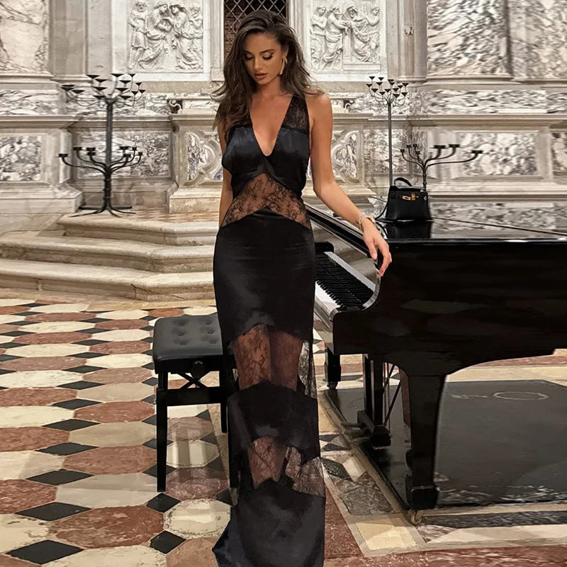 Lace See Through Sleeveless Long Dress