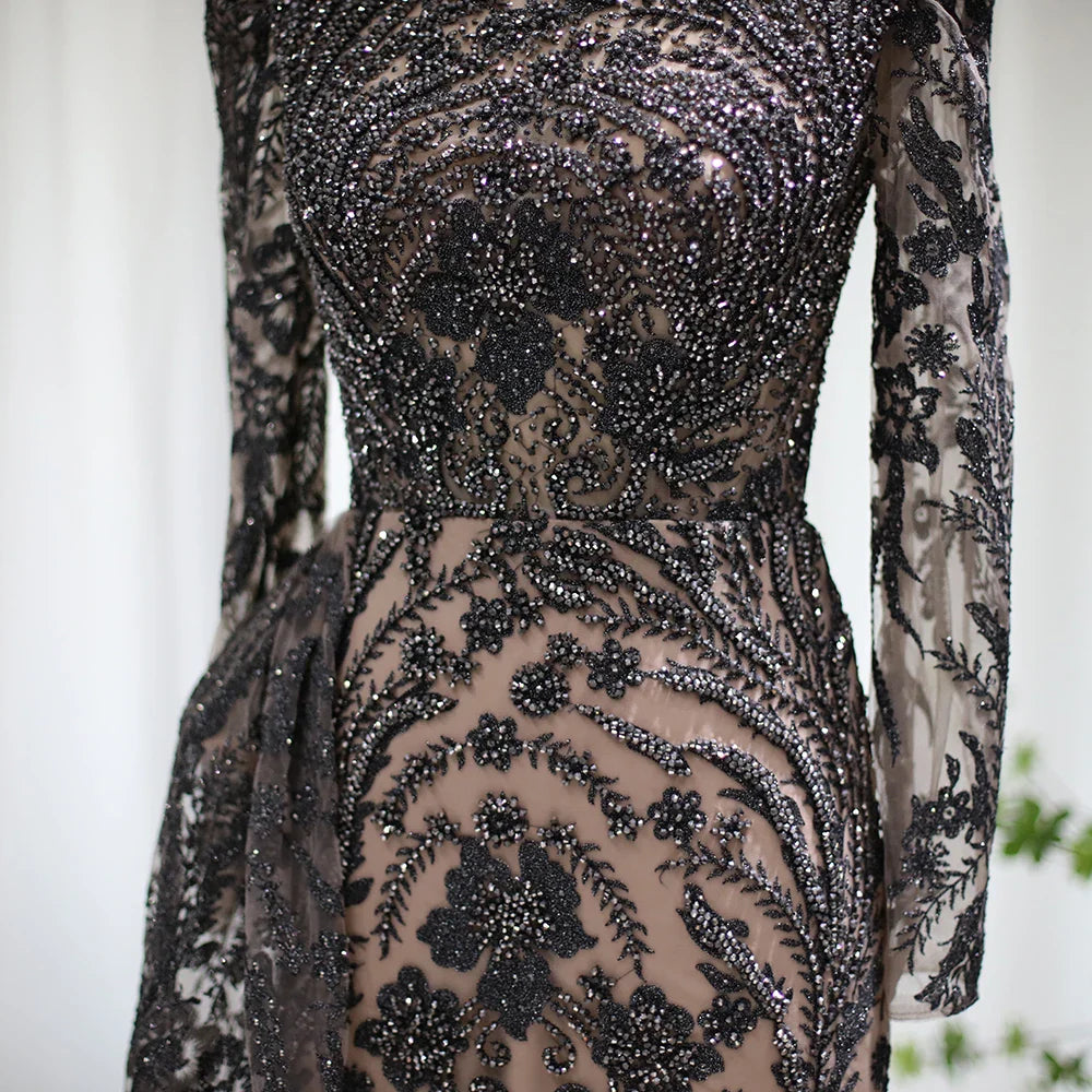 Mermaid Overskirt Long Sleeves Evening Dress