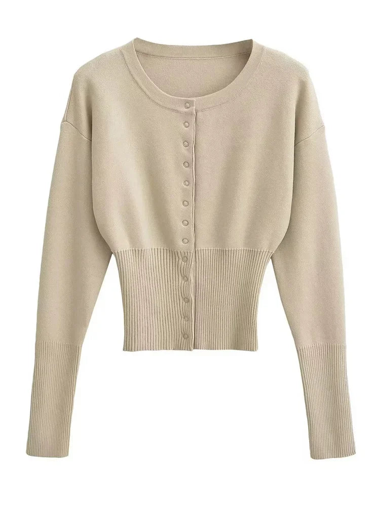 Autumn Knitwear Cardigan Ribbed Patchwork Cropped Top