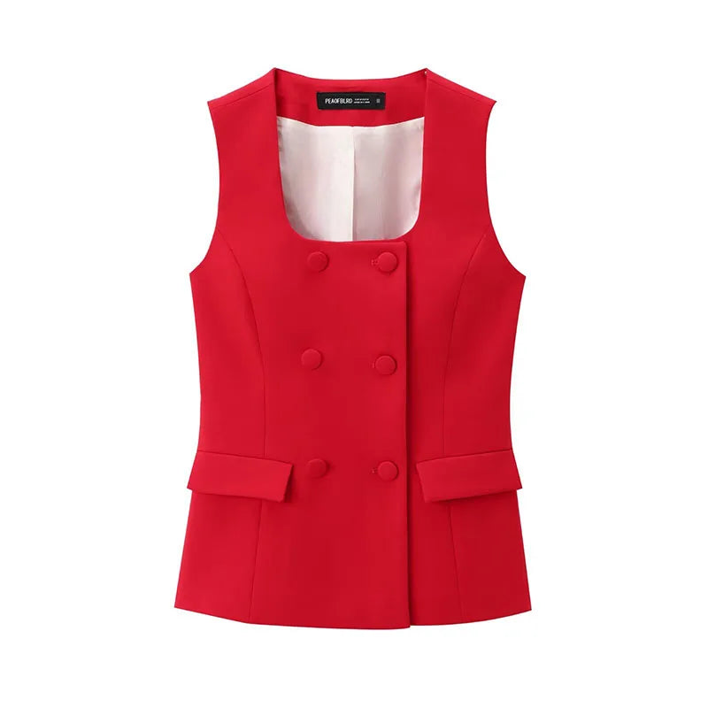 Square Neck Sleeveless Waistcoat Pant Suit
