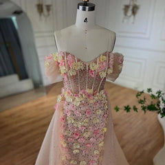 Beaded Off-shoulder Evening Gown with Overskirt