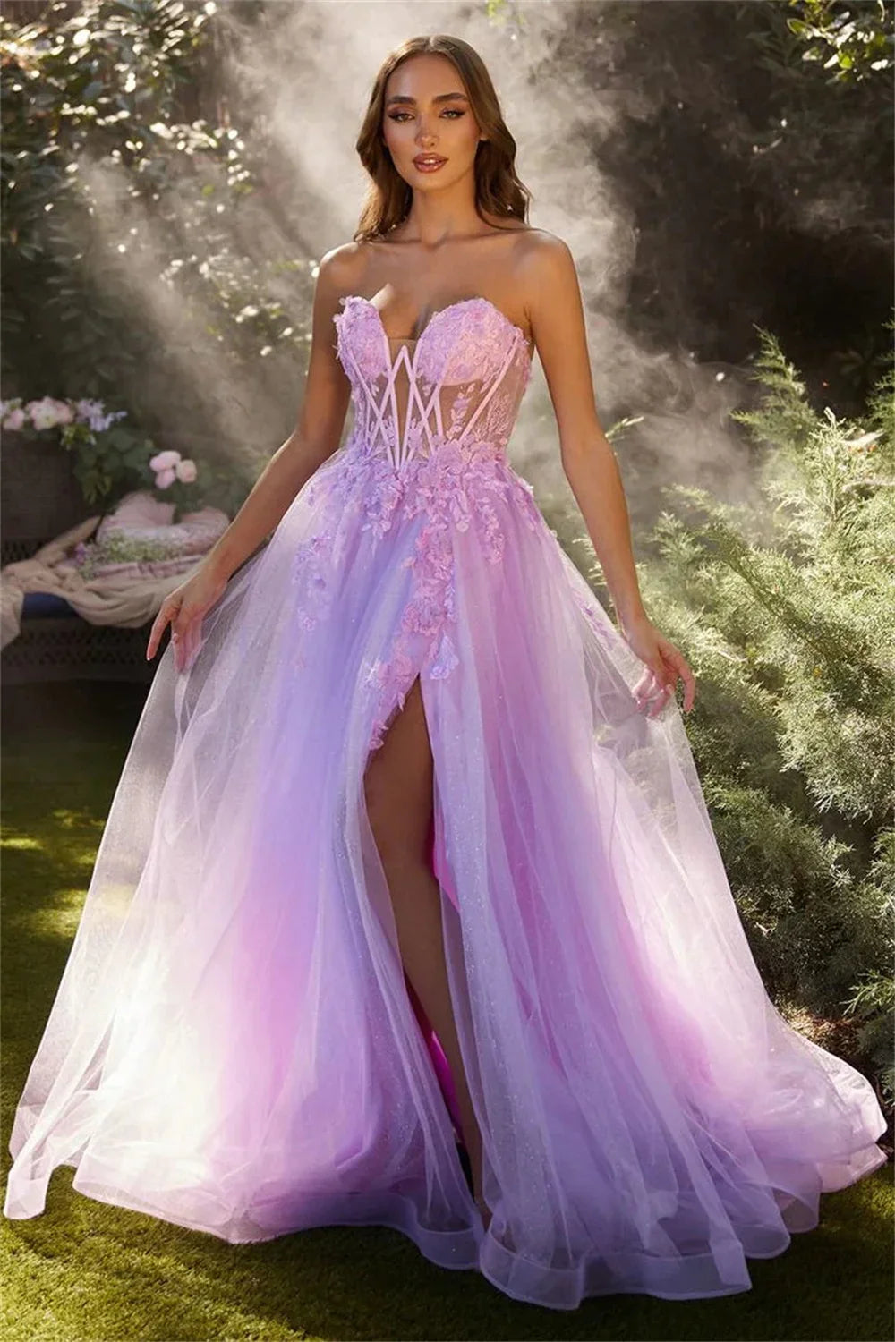 Corset Tulle Embroidery Graduate Prom Dresses