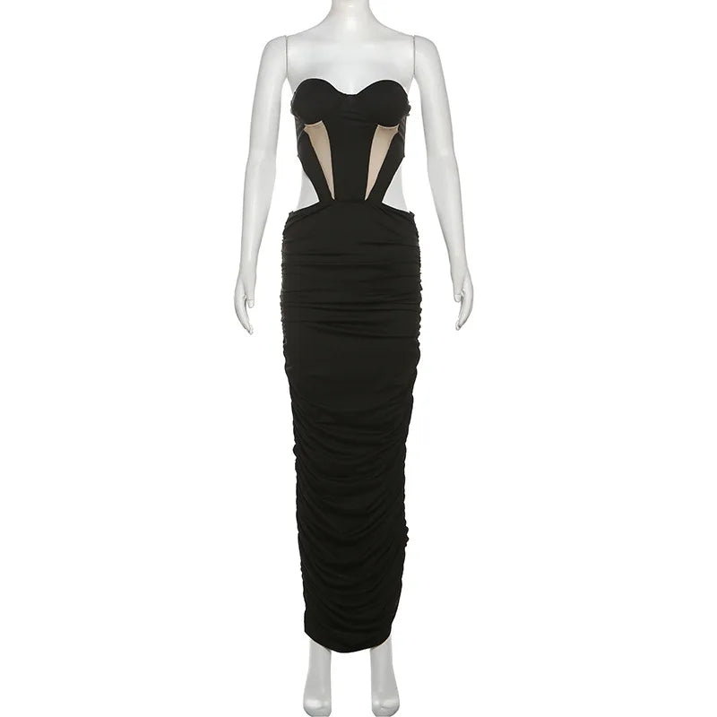 Mesh Splicing Corset Long Dress