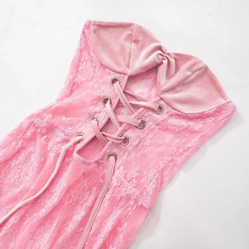 Lace Up Hollow Out Corset Tube Maxi Dress
