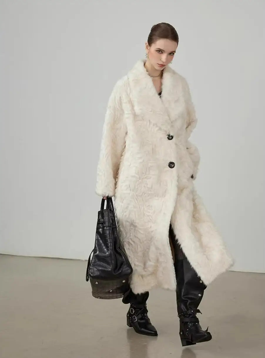 Large Lapel Shaggy Faux Fur Long Jacket