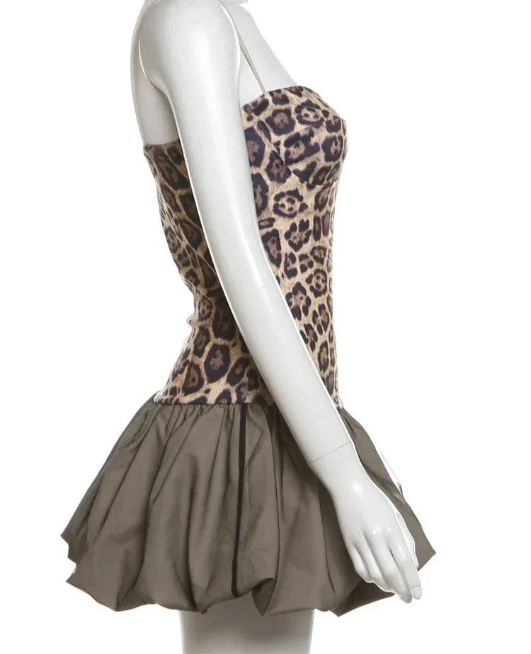 Leopard Print Patchwork Mini Dress