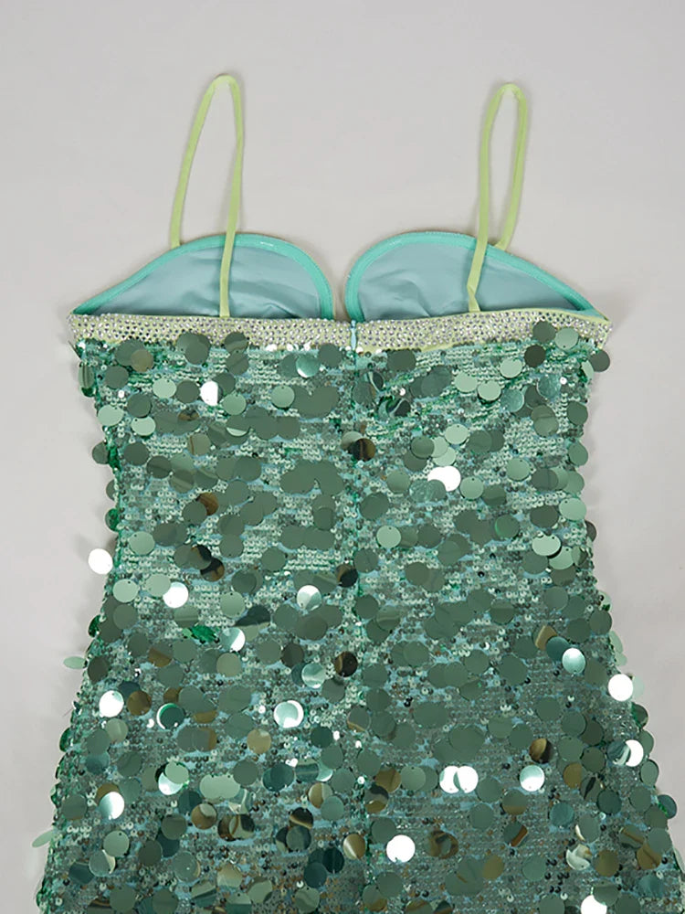Spaghetti Strap Diamonds Patchwork Mini Dress