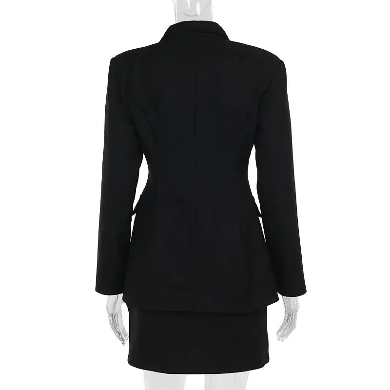 Blazer Coat & Mini Skirt Set Outfit