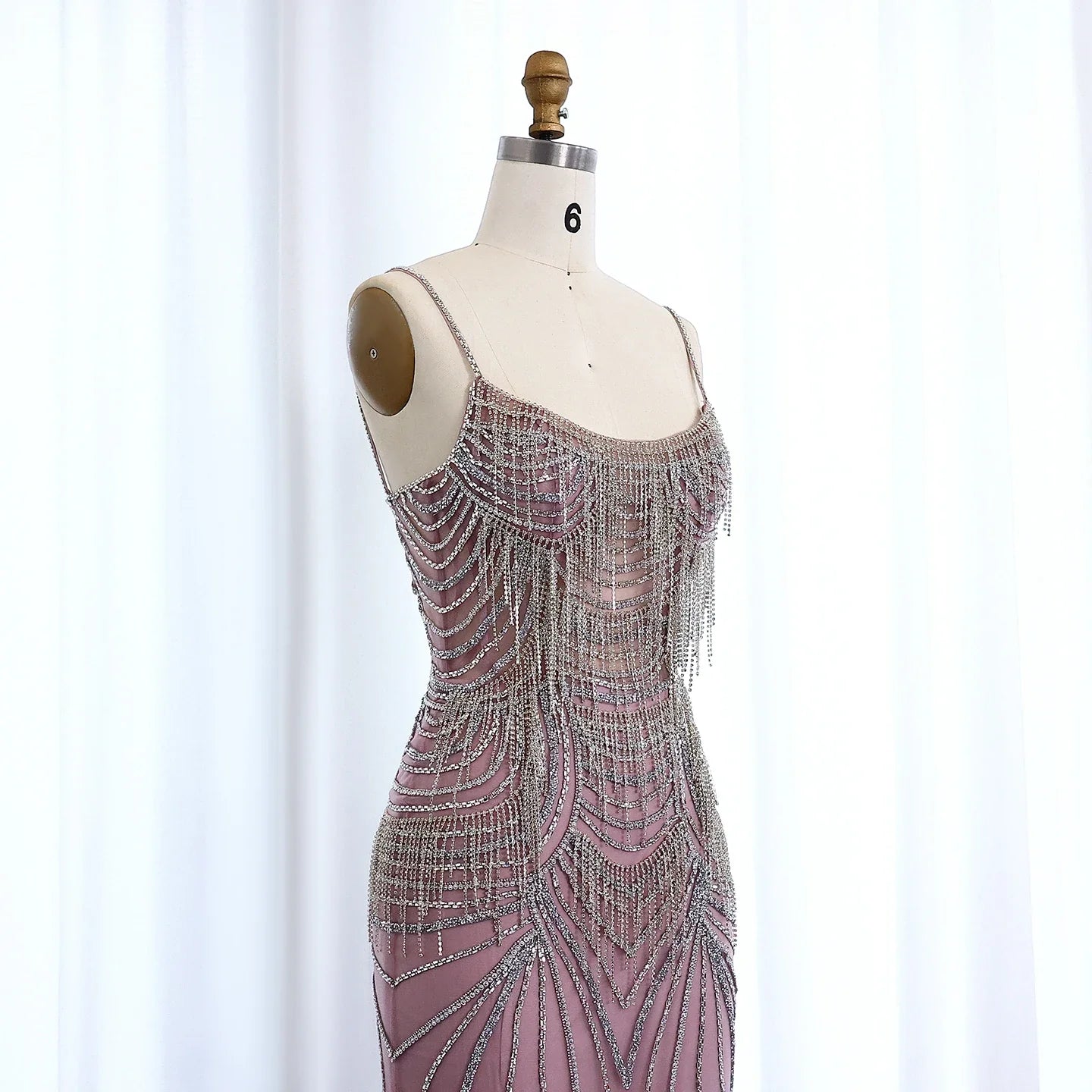 Crystal Tassel Mermaid Spaghetti Straps Gown