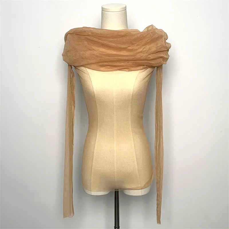 Semi-transparent Mesh Women's Long-sleeved Top