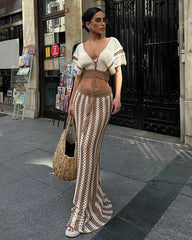 Striped Knitted Top and Long Skirt Set