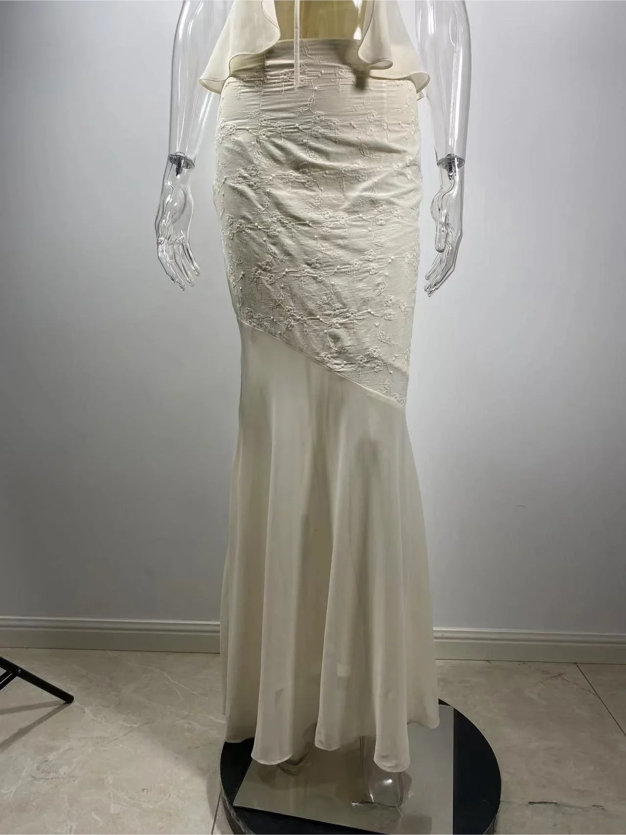 2 Piece Dress Set Beige Top and Long Mermaid Skirt