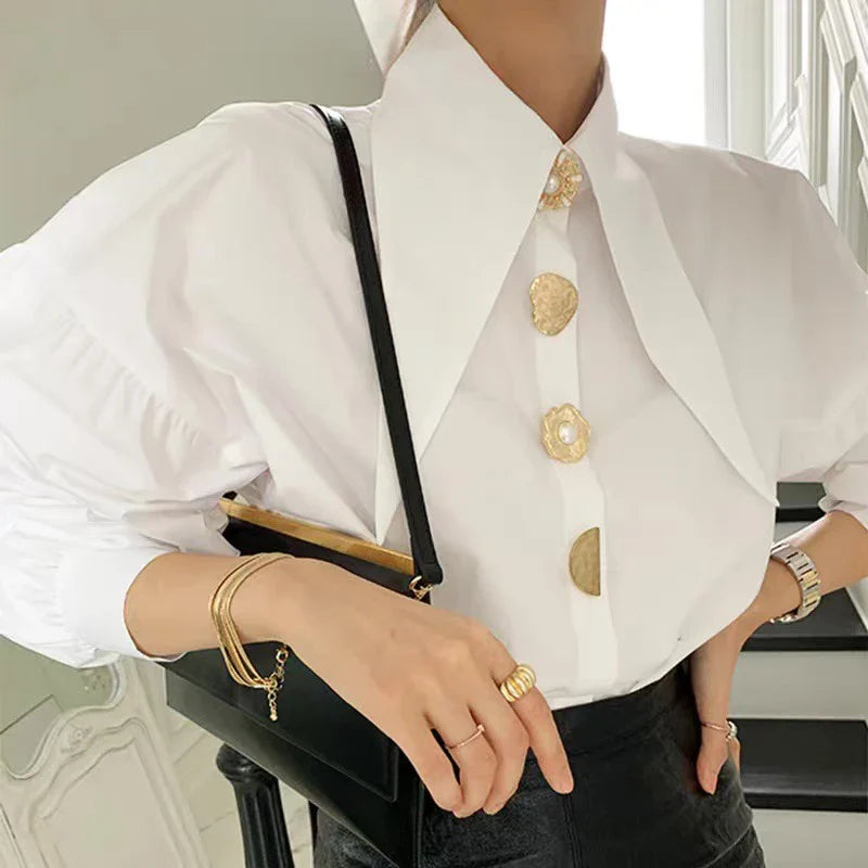 White Shirt With Large Gold Buttons