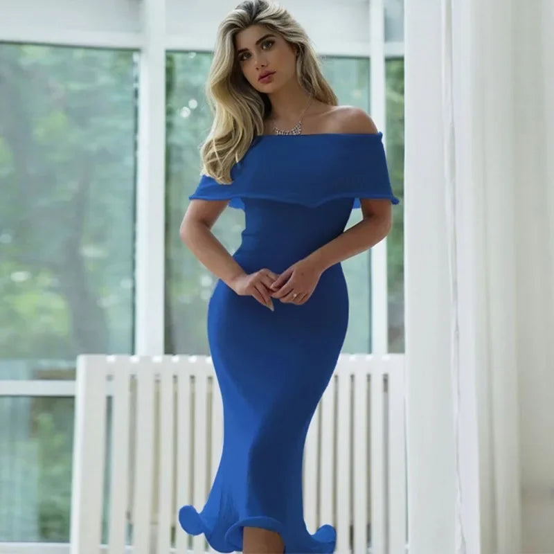 Ruffled Backless Midi Party Dress