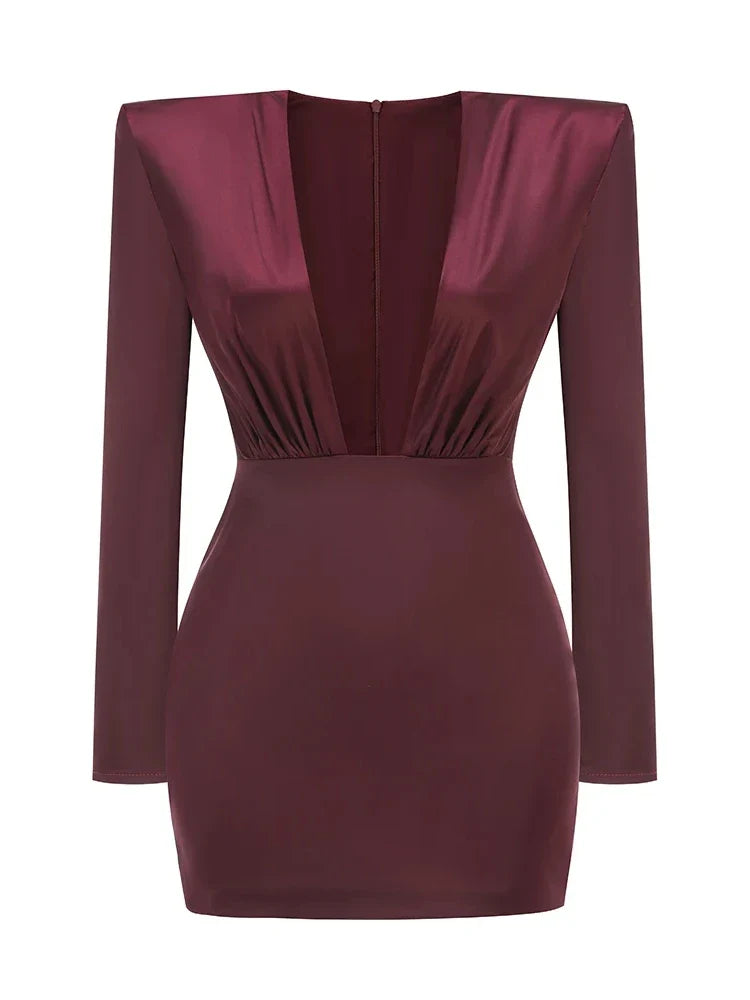 Deep V Neck Folds Design Long Dress