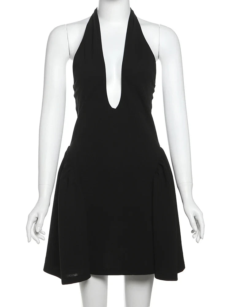 Above Knee Solid Halter Neck Mini Dress
