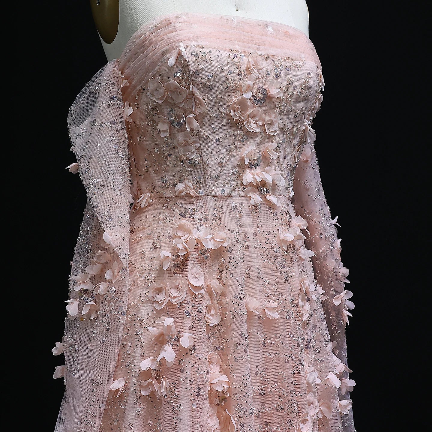 3D Flowers Long Sleeves Evening Party Dress