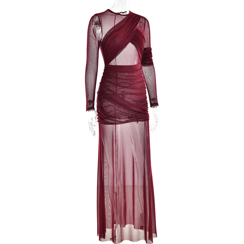 Mesh Patchwork Sheer Long Sleeve Dress
