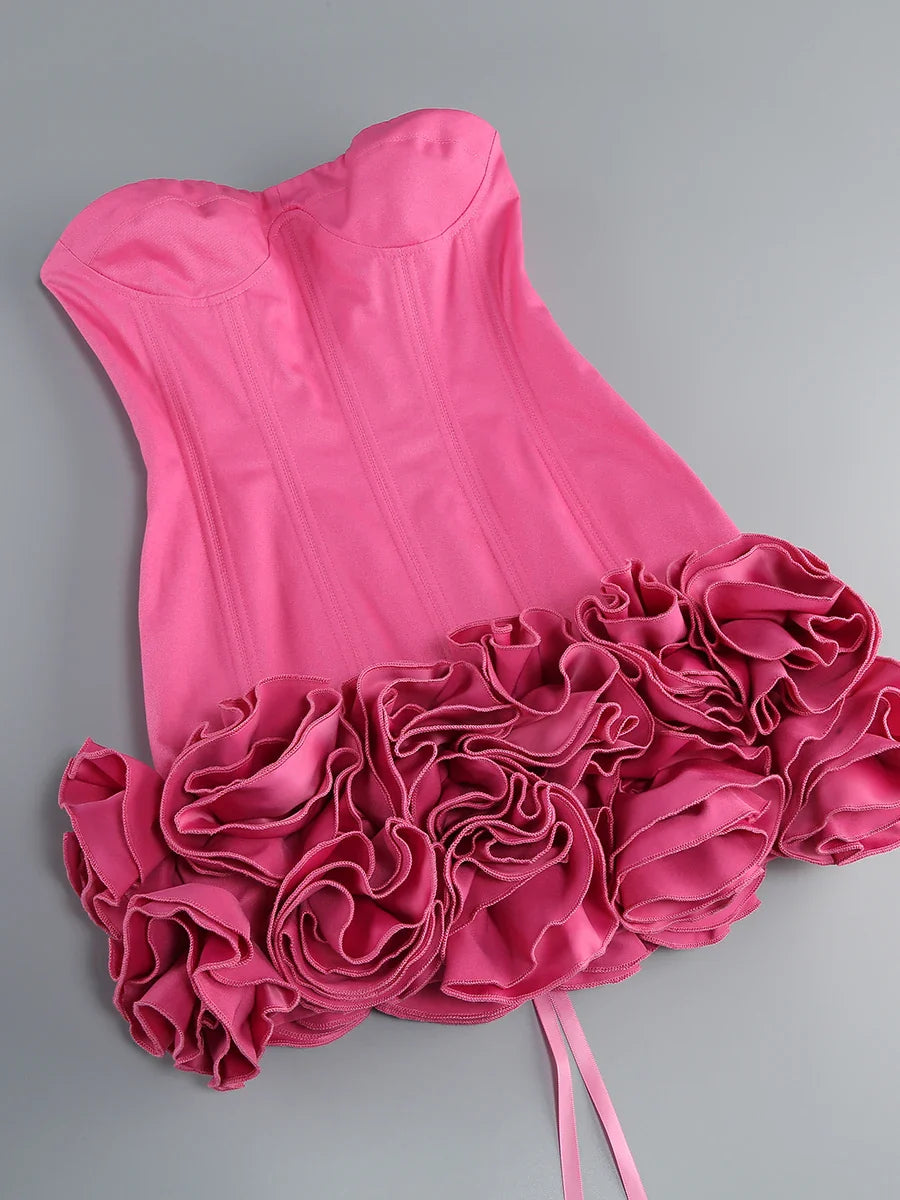 Red Flower Strapless Luxury Party Dress
