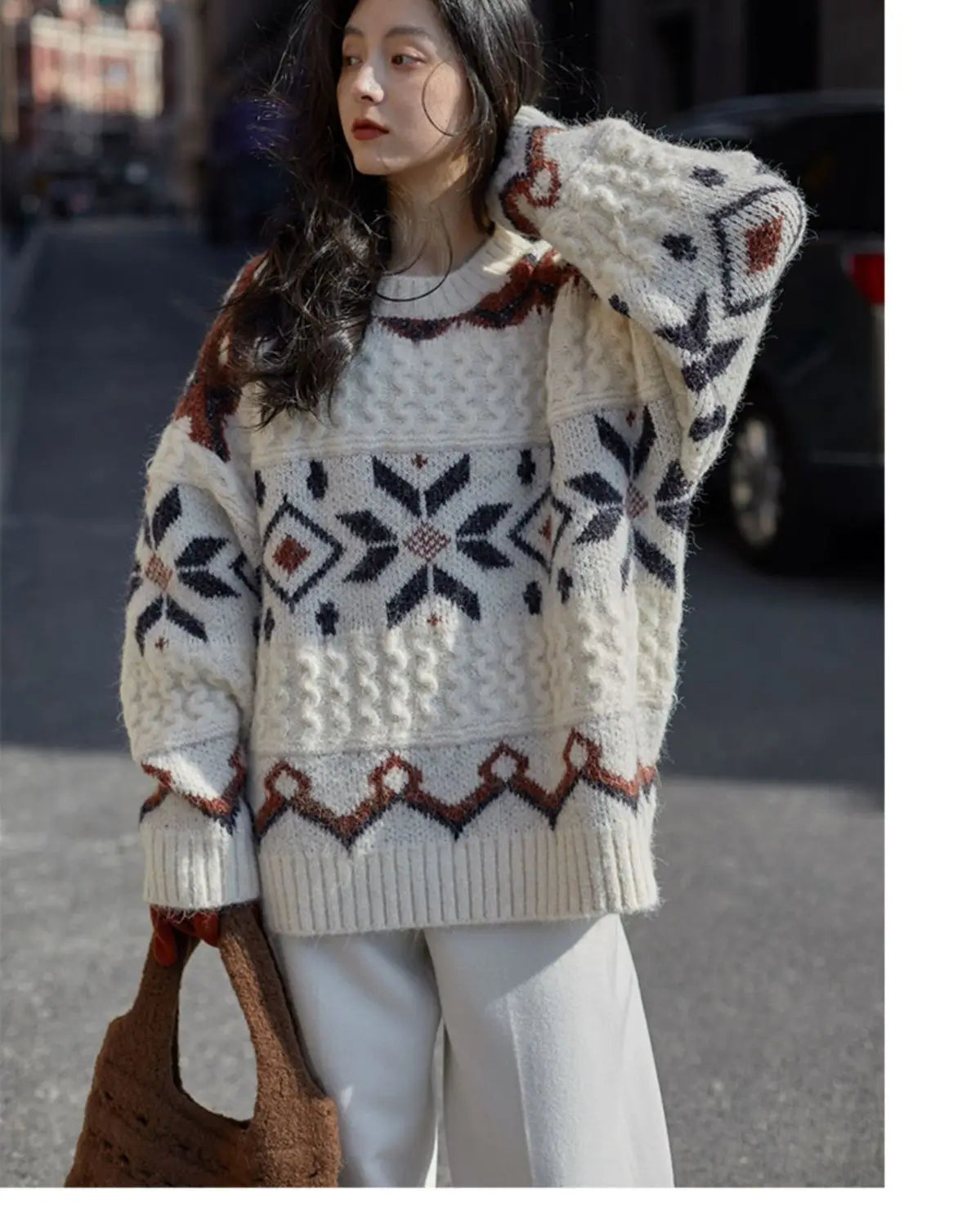 Patchwork Pattern Loose Retro Knit Sweater