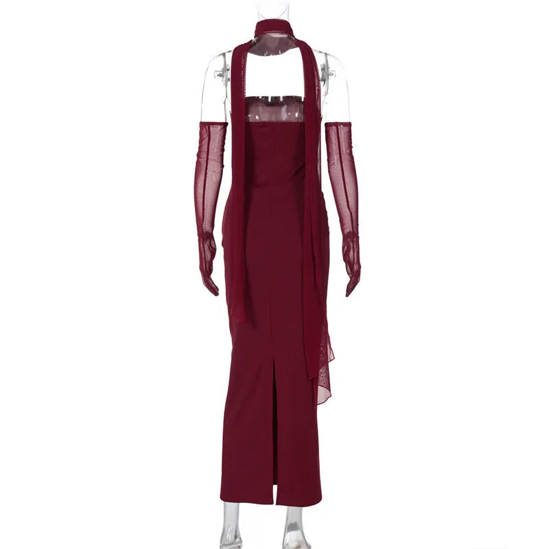 Mesh Sleeve Off-shoulder Long Dress