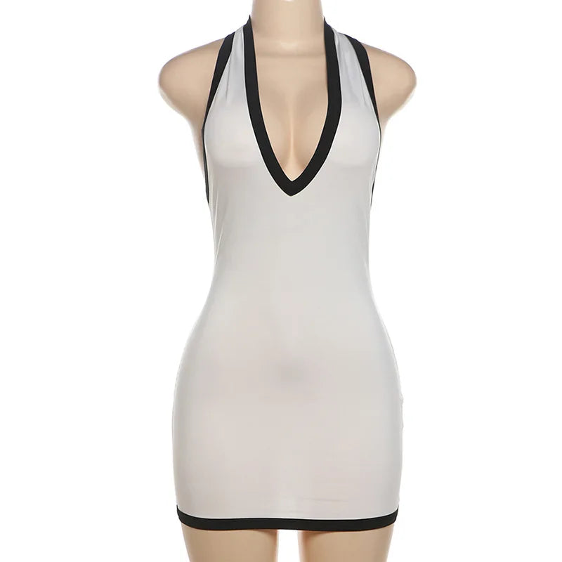 Contrast Open Back Halter Neck Mini Dress
