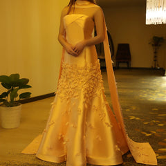 Blush Pink Mermaid Evening Gown with Cape