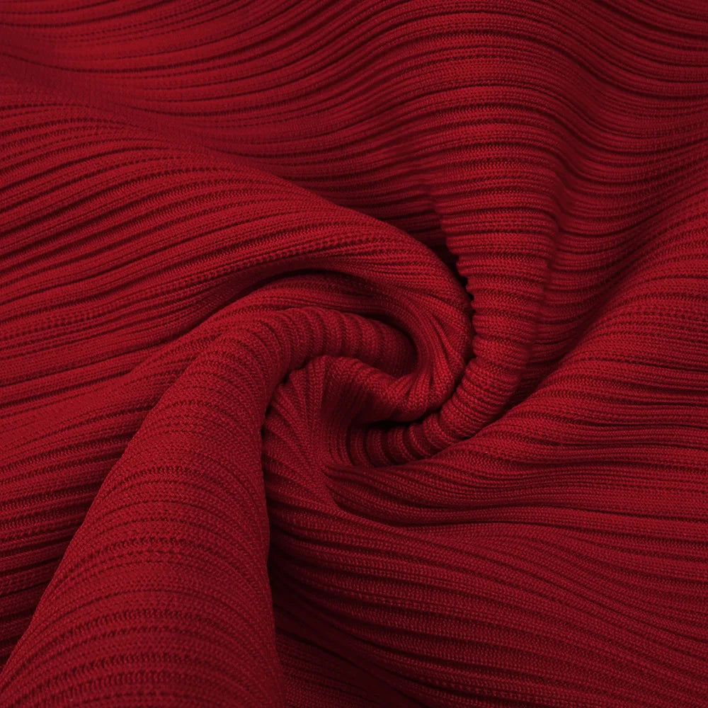 Red Bandage Turtle Neck Cross Design Long Dress
