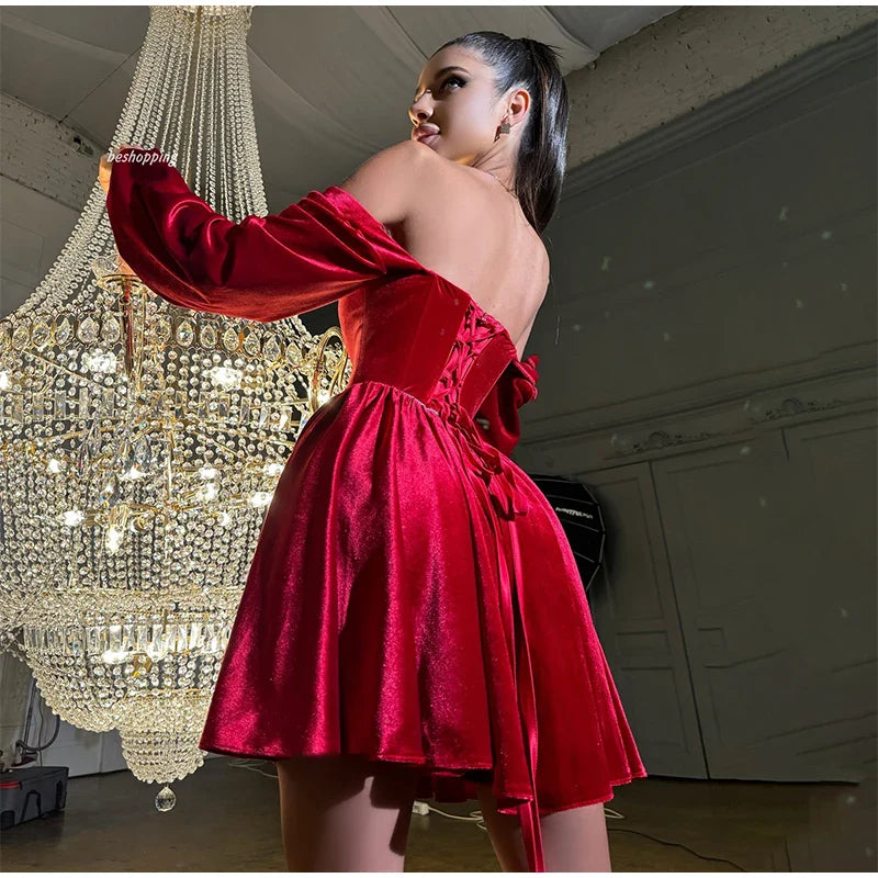 Velvet Strapless Mini Dress Off Shoulder Party Outfit