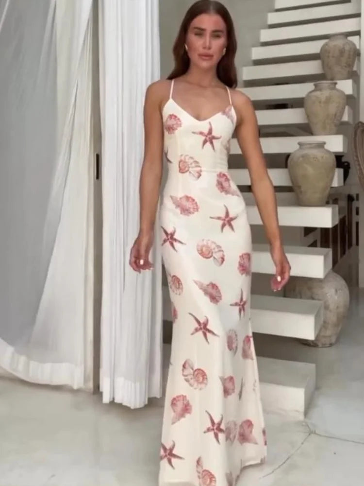 Starfish Printed Ruffle Hem Long/Mini Dress