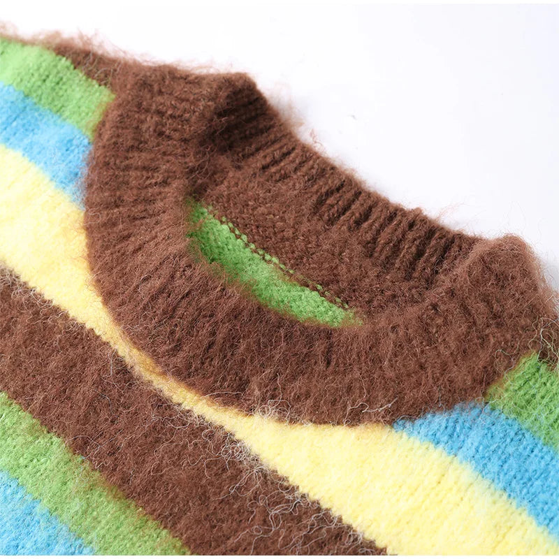 Mohair Striped Long Sleeve Contrast Sweater