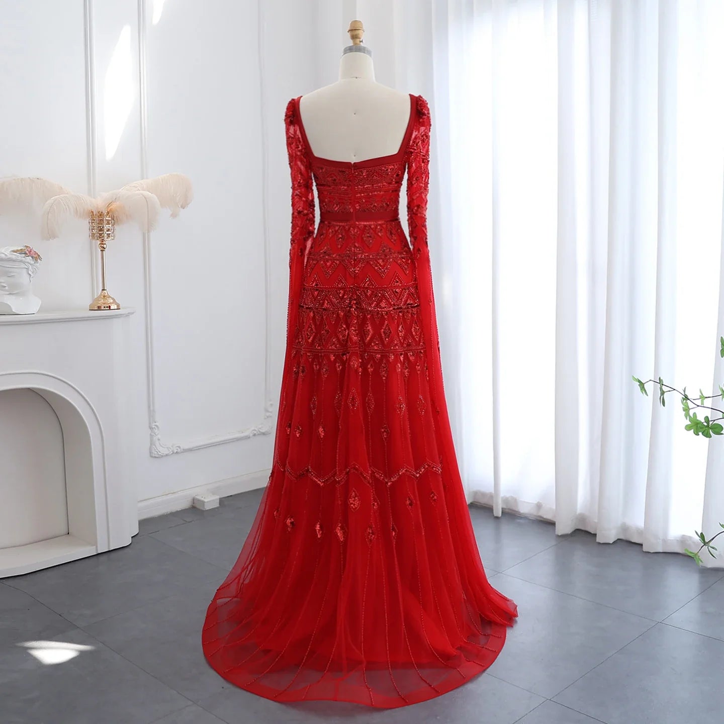 Wine Red Mermaid Evening Gown with Cape Sleeves