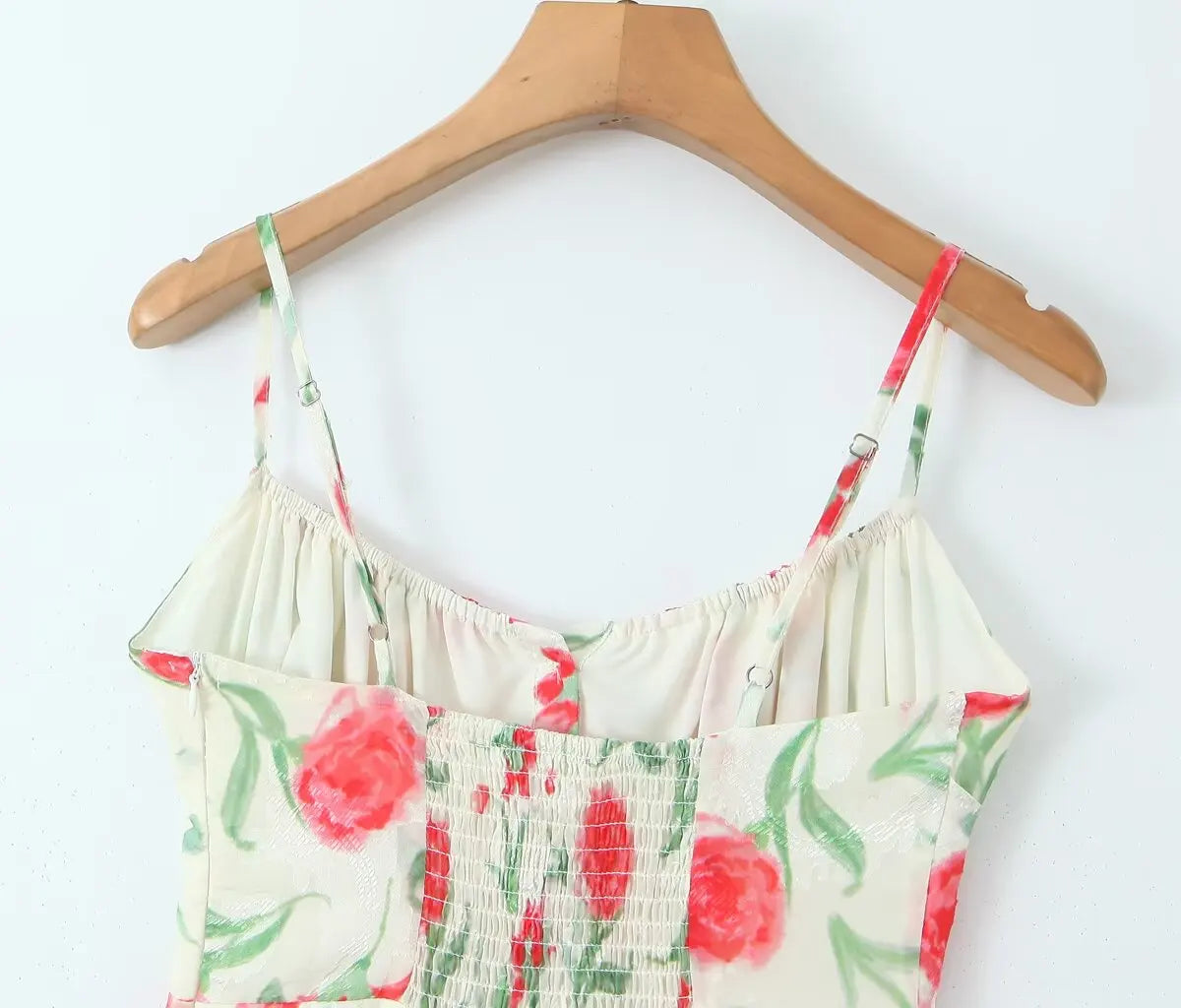 Large Flowers Elastic Buttons Midi Dress