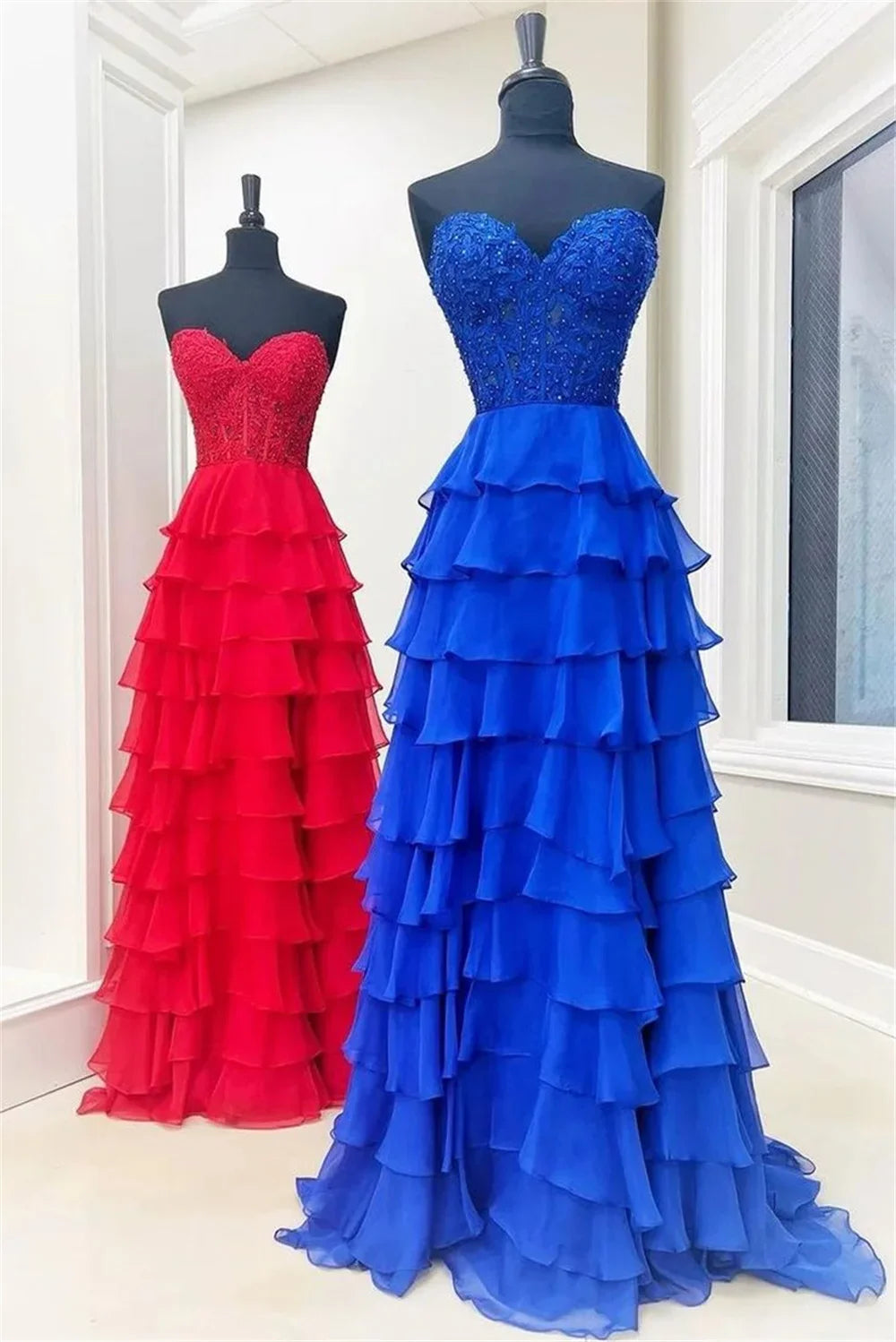Lace Embroidery Chiffon A-line Prom Dresses